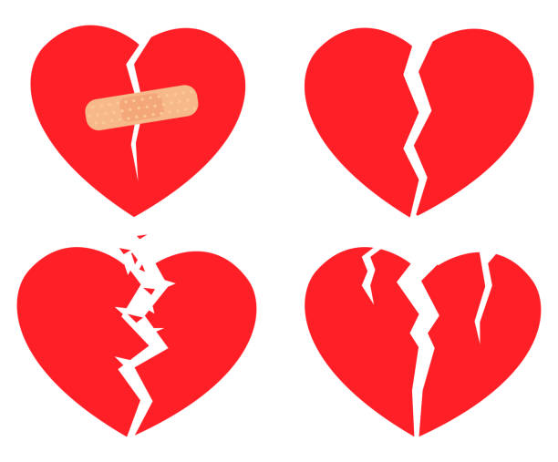 Set of icons Broken heart Set of icons Broken heart in red color on white background. Hurt love symbol. Vector illustration in eps10 format. pain clipart stock illustrations