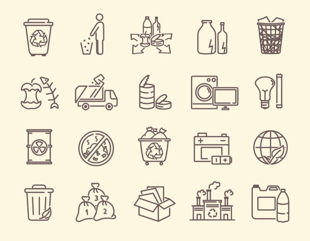 stockillustraties, clipart, cartoons en iconen met reeks pictogrammen voor afval en afvalverwijdering - waste disposal