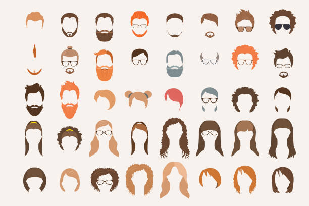 set of icons. hearstyle and beards. - hipster kişi stock illustrations