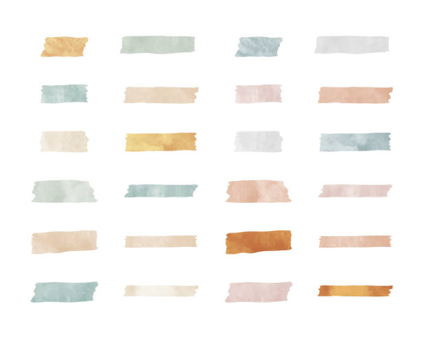 Set of illustrations of various colors and patterns of washi tape Set of illustrations of various colors and patterns of washi tape adhesive tape stock illustrations
