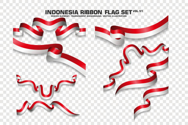 設置印尼絲帶旗，設計元素。透明背景上的 3d。向量插圖 - 印尼國旗 幅插畫檔、美工圖案、卡通及圖標