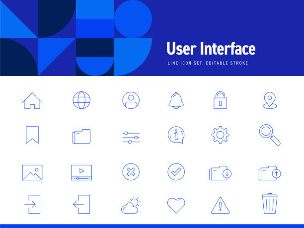 Conjunto de iconos de línea relacionados con la interfaz. Trazo editable. Iconos de contorno simples.