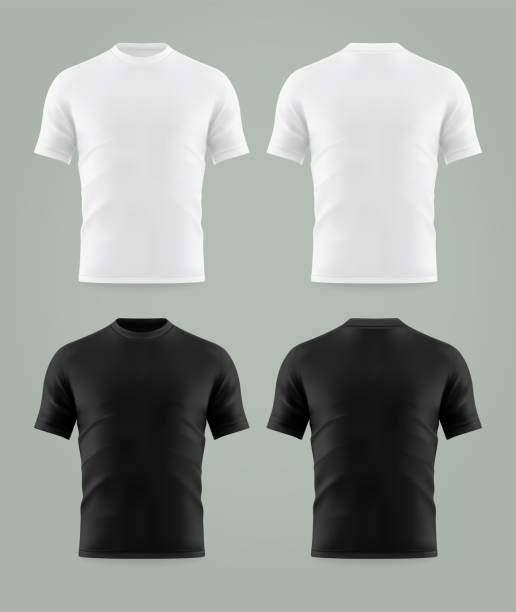 격리된 흑백 티셔츠 템플릿 세트 - t 셔츠 stock illustrations
