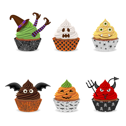 Set of isolated halloween cupcakes