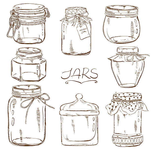 illustrations, cliparts, dessins animés et icônes de isolé bocaux ensemble - hand draw jar