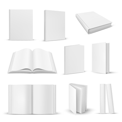 Set of isolated opened and closed realistic book