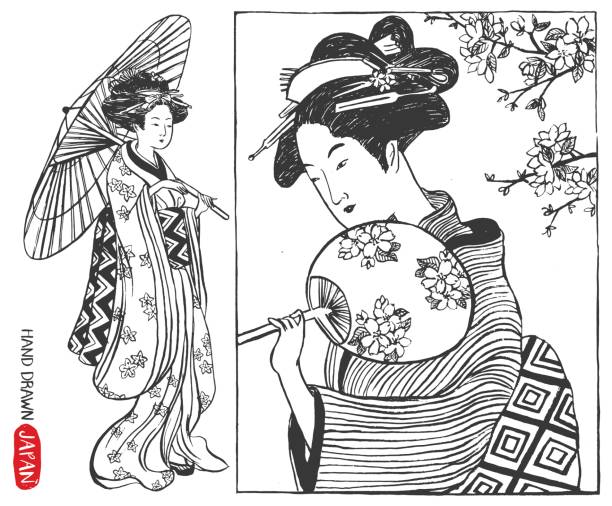Geisha Girl Art Drawings Illustrations, Royalty-Free Vector Graphics ...