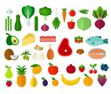 Set of Ketogenic diet icons flat vector illustration vector