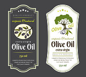 Set of Labels for Olive Oils. Elegant design for olive oil packaging.