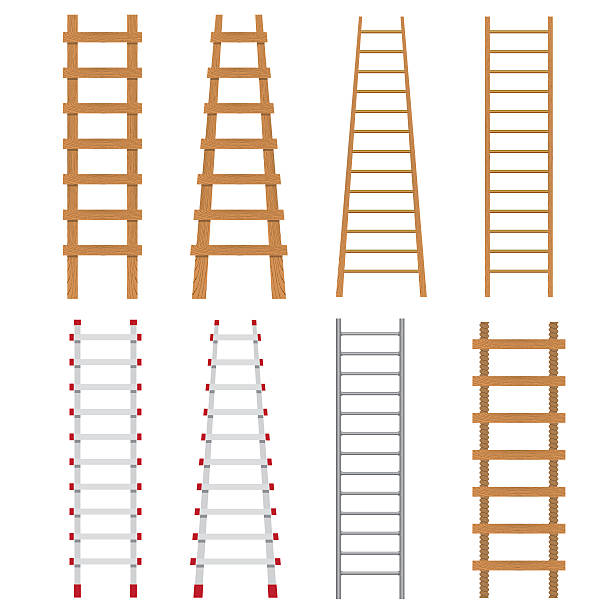 Set of ladders. Set of various ladders on the white background. ladder stock illustrations