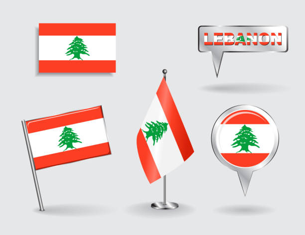 Set of Lebanese pin, icon and map pointer flags. Vector Set of Lebanese pin, icon and map pointer flags. Vector illustration. Lebanon Flag stock illustrations