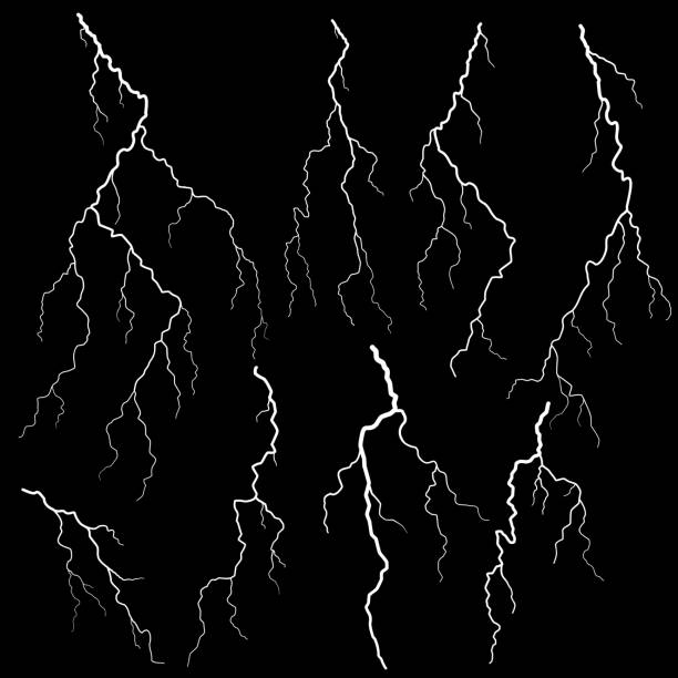 set of lightning - lightning stock illustrations