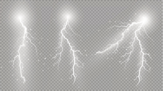 Set of lightnings. Magic and bright lighting effects