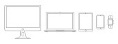 Device icons. Set of linear device icons. Vector illustration in thin line style. Set of outline devices icons.