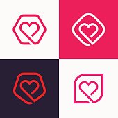 Set of linear heart icon love icon signs.