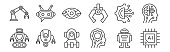 istock 12 set of linear robotics icons. thin outline icons such as chip, artificial intelligence, robot, circuit, vision, chatbot for web, mobile. 1255246147