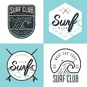 Set of logo, badges, banners, emblem and elements for surf club - Vector illustration