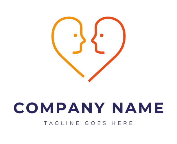 Set of logo identity with two faces in the shape of heart for couple therapy relationship problems vector art illustration