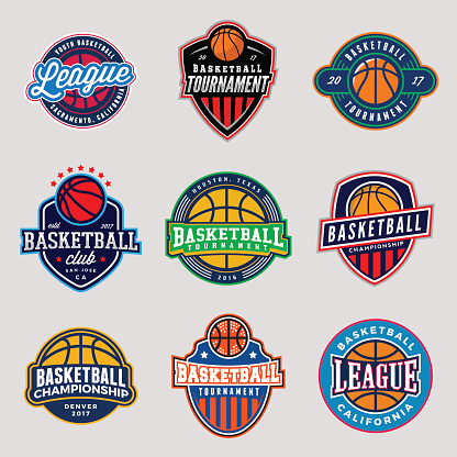set of logos for basketball game events
