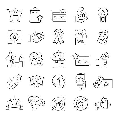 Set of Loyalty Program Related Line Icons. Editable Stroke. Simple Outline Icons.