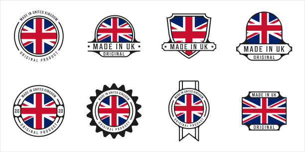 set of made in united kingdom logo outline vector illustration template icon graphic design. bundle collection of flag country with various badge and typography - manchester united 幅插畫檔、美工圖案、卡通及圖標
