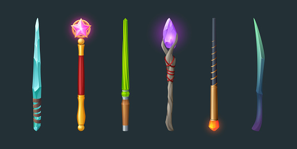 Set of magic wands, wizard or witch sticks set