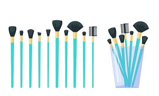 Set of makeup brushes, make up brushes in the glass