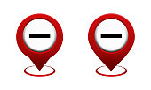 istock Set of map pointer with stop icon. Red map pin. Prohibited location. Do not enter. 1342493009