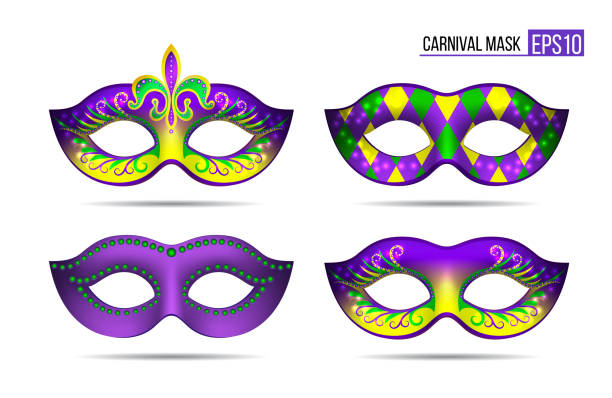 ilustrações de stock, clip art, desenhos animados e ícones de set of mardi gras masks - carnival mask