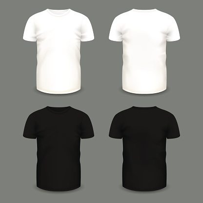 Set Of Mens White And Black Tshirts In Front And Back Views Stock ...