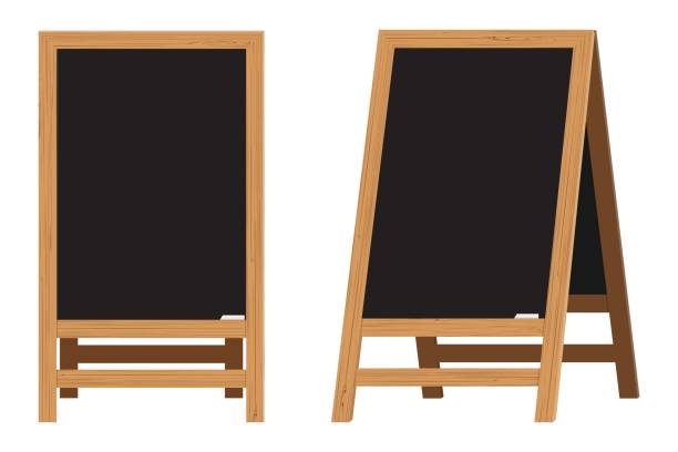 Set of Menu Black Boards.Vector illustration Set of Menu Black Boards. Vector illustration. Element on the theme of the restaurant business. For Chalk drawing. Realistic Wooden announcement board. sign illustrations stock illustrations