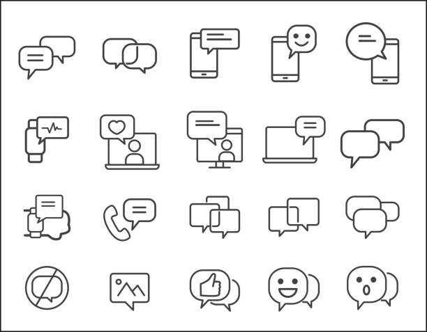 Set of Message Related. Simple Vector Line Icon. smartphone concept. Conversation, SMS, Notification, Group Chat and more. Set of Message Related. gossip stock illustrations