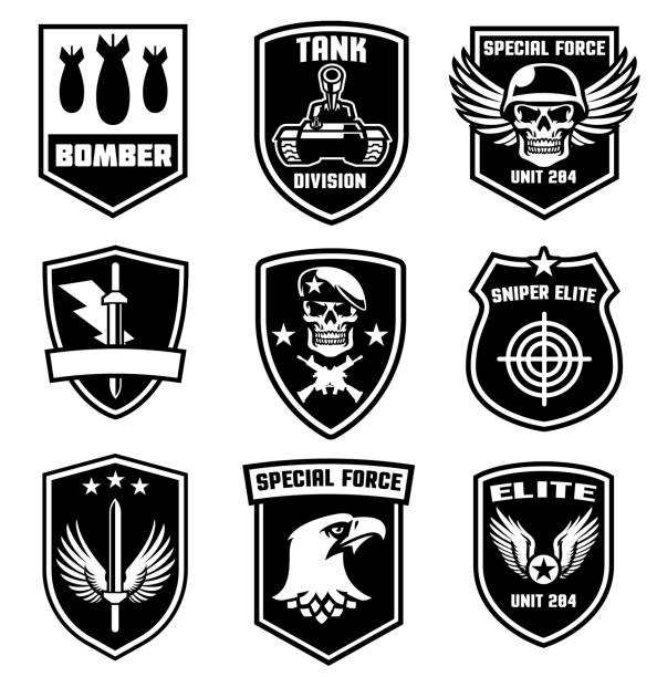 set of military patches design vector of set of military patches design infantry stock illustrations