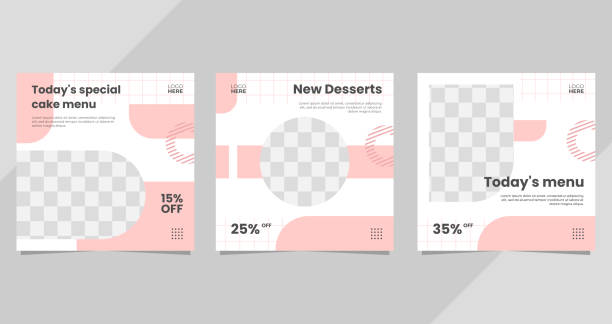 Set of minimal social media post templates for cake and dessert menu vector art illustration