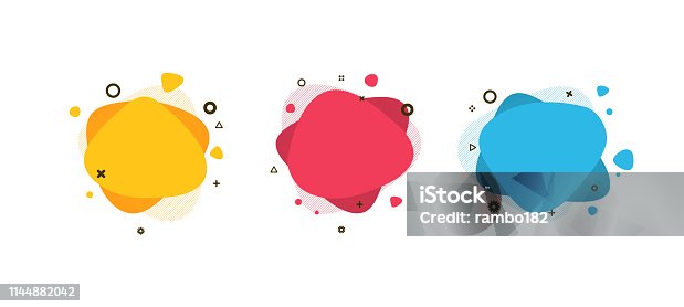 istock Set of modern abstract liquid shapes and banners. Fluid design. Isolated gradient waves with geometric lines, dots. Vector Illustration. Vibrant badges. 1144882042