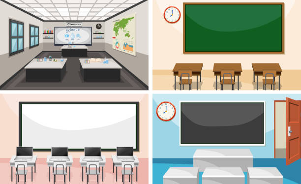 Set of modern classroom Set of modern classroom illustration laboratory clipart stock illustrations