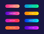 Set of modern material style buttons for website, mobile app and infographic . Different gradient colors. Modern vector illustration flat style.