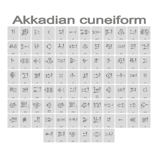 Set of monochrome icons with akkadian cuneiform alphabet Set of monochrome icons with akkadian cuneiform alphabet for your design mesopotamian stock illustrations