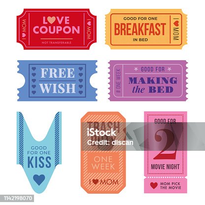 istock Set of Mother’s Day Tickets and Coupon. 1142198070