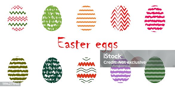 istock Set of multi-colored Easter eggs with patterns on a white background. 1194271940