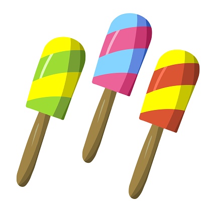 A set of multi-colored fruit ice cream on a stick, fruit ice, vector illustration in flat style