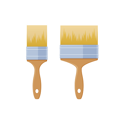 Set of narrow and wide brushes for working with paints