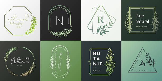 Set of natural and organic logo in modern design. vector art illustration