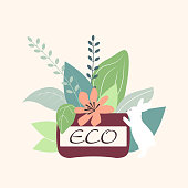 istock Set of natural organic cosmetics. Not tested on animals. Vector illustration about eco-friendliness. 1407146248