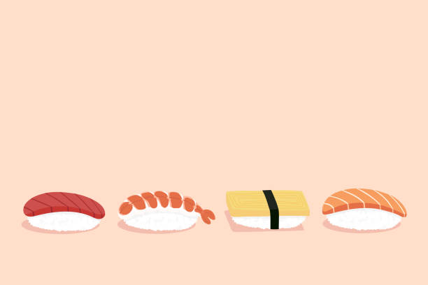 Set of nigiri sushi illustration, with copy space, pink background vector art illustration