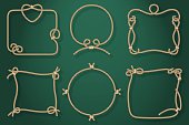 Set of Old Rope Frames in Different Unique Styles on Abstract Green Background.