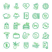 Set of Organic Food and Products Related Line Icons. Editable Stroke. Simple Outline Icons.