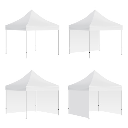 Set of outdoor canopy tents mockups isolated on white background