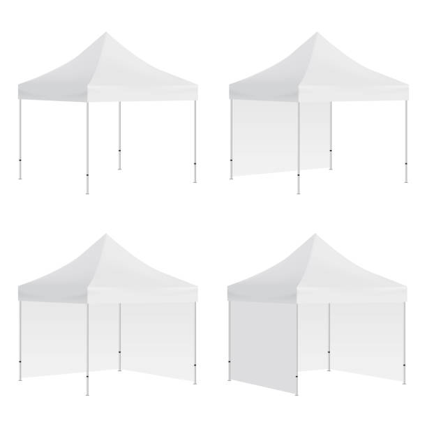 ilustrações de stock, clip art, desenhos animados e ícones de set of outdoor canopy tents mockups isolated on white background - tent