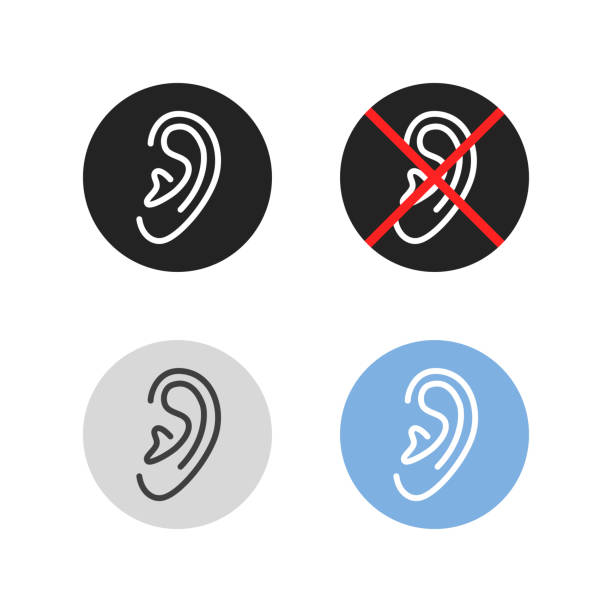 zestaw konspektu ikony ludzkiego ucha - hearing aids stock illustrations